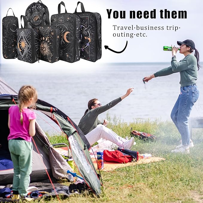 8 Pcs Compression Packing Cubes Travel for Suitcases, Waterproof Luggage Organizer Washable Storage Bags Set for Backpack Travel- Packaging Cubes for Carry-Ons and Storage