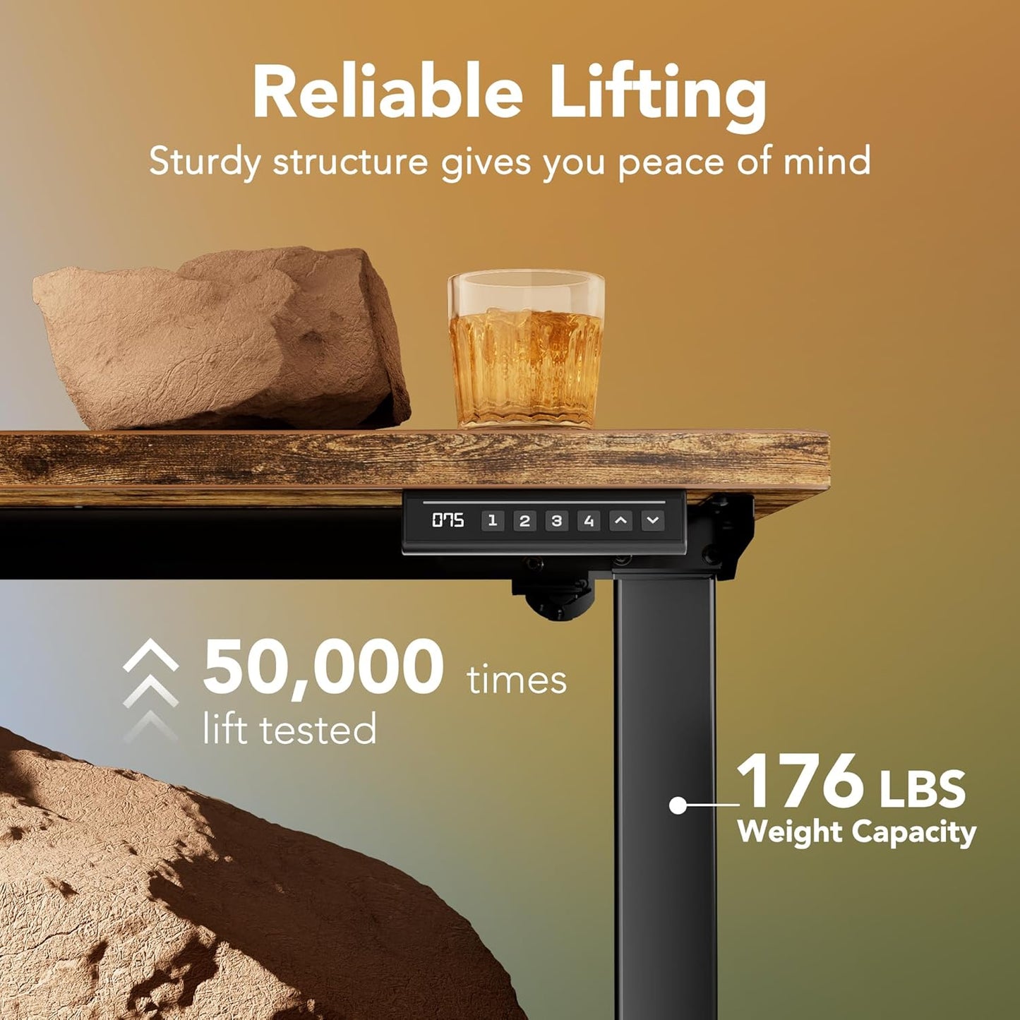 HUANUO 71 x 30 inch Electric Standing Desk Adjustable Height, 4 Memory Height Settings, Sit Stand Up Desk for Home Office & Computer Workstation, Rustic Brown