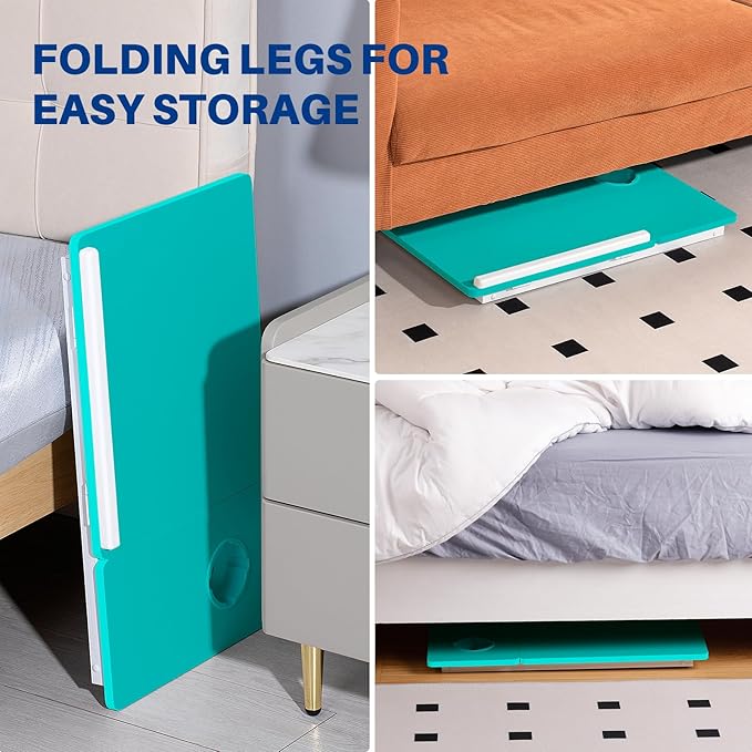 Laptop Desk for Bed Couch, Adjustable Foldable Bed Table with Cup Holder, Breakfast Serving Tray, Portable Laptop Lap Desk Stand for Working Reading Writing Eating Gaming (Blue)