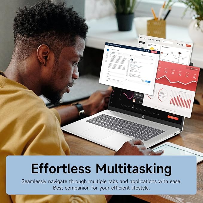 HP High-Performance 17.3" Laptop, 17.3" HD+ Touchscreen, 8-Cores Intel i3-N305, 8GB RAM, 128GB eMMC + 512GB PCIe SSD, Webcam, HDMI, Numeric Keypad, Wi-Fi 6, Windows 11 Pro, Silver