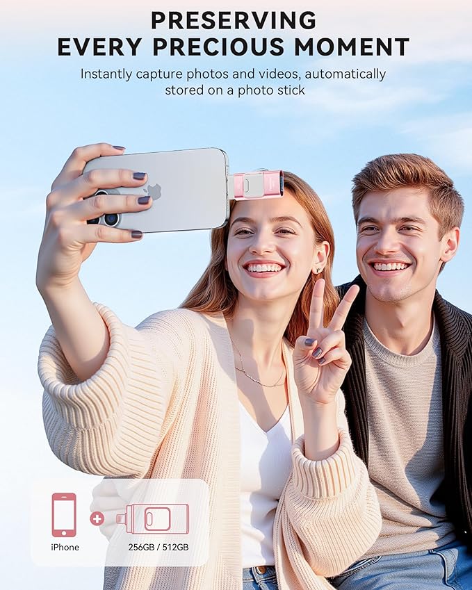 MFi Certified 256GB iPhone Flash Drive, Photo Stick Memory Stick for iPhone iPad, USB Thumb Drive for Photos Videos Transfer & Backup, External Storage Compatible for iPhone/Android/PC/Mac (Pink)