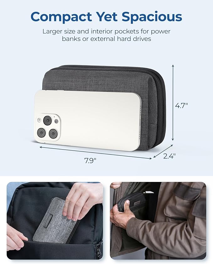 BAGSMART Electronics Organizer Travel Case, Cable Charger Cord Tech Organizer Pouch for Phone Charger Accessories, Grey