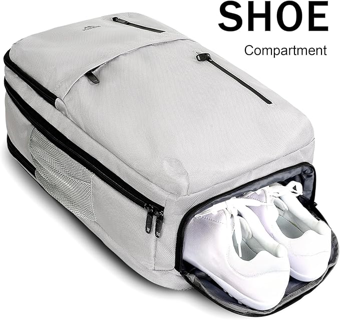 MATEIN Travel Backpack for Women & Men, Airline Approved Carry on Backpack for Airplanes with Shoe Compartment, Large Personal Item Travel Bag fits 17" Laptop, Water Resistant Weekender Daypack, Gray