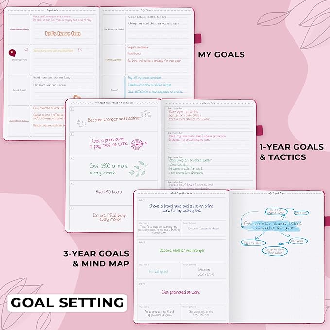GoGirl Planner PRO Schedule - Undated Planner with Hourly Time Slots, Monthly, Weekly & Daily Organizer, Appointment Book for time Management, 7"x10" Hardcover, Lasts 1 Year - Fuchsia