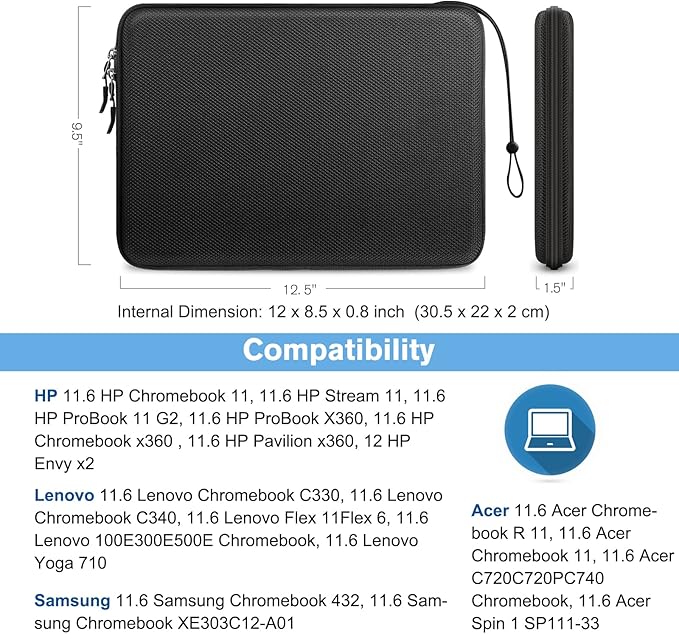 FINPAC Hard Laptop Sleeve Case for 11.6-inch Chromebook, Shockproof Computer Carrying Case Compatible with 11.6-inch Samsung Chromebook 4/3/2, Acer/HP/Dell/ASUS/Surface Laptop 13", Pro 12", Black