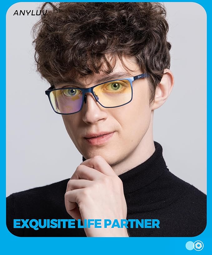 ANYLUV Blue Light Glasses Men, Relieve Eyestrain and Eye Protection, Al-Mg Metal Computer Blue Light Blocking Glasses