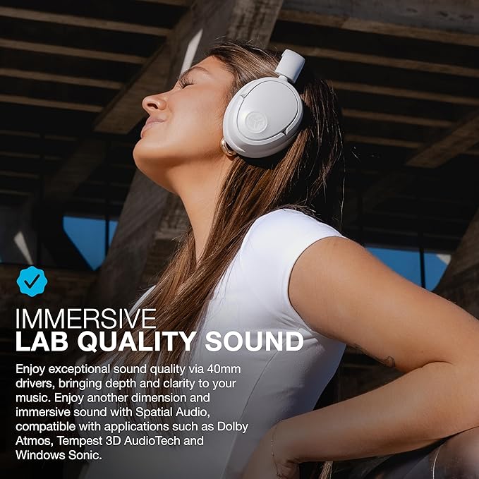 JLab JBuds Lux ANC Wireless Headphones, Cloud White, Hybrid Active Noise Cancelling, Customizable Sound, Spatial Audio Compatible, Premium Over-Ear Bluetooth Headset
