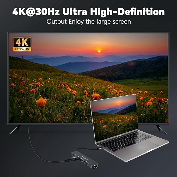 8 in 1 USB C Hub Ethernet Adapter with 4K HDMI, PD100W Charging, Gigabit Ethernet, SD/TF Card Reader,2X USB 3.0 Port, USB-C Data Port, Docking Station Compatible for MacBook, Tablet and Type C Devices