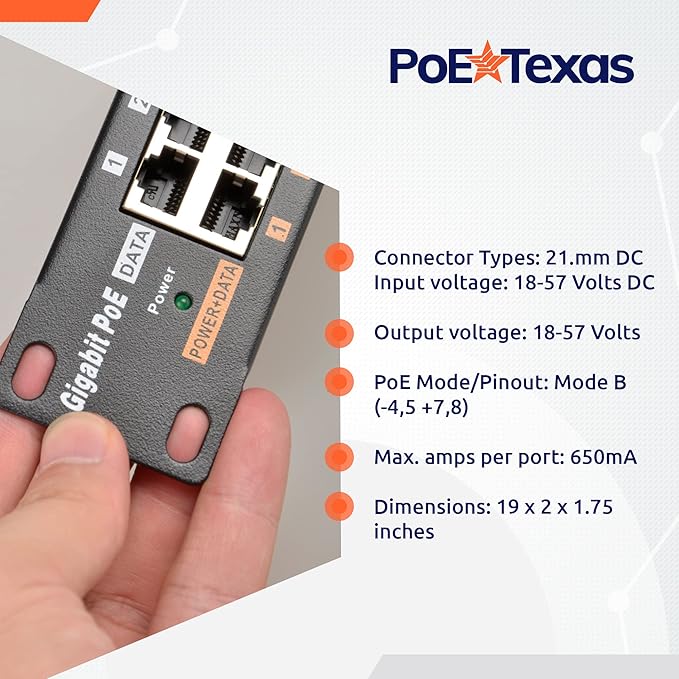 PoE Texas 24 Multi Port PoE+ Injector with 48v 240w Power Supplies - 10/100/1000 Gigabit Passive Power Over Ethernet Means Versatility - 30W PoE Injector for WiFi Access Point, PTZ Camera, IP Phone