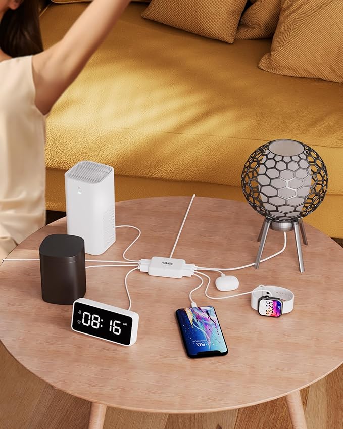 8-Port USB Charger, Multi-Port Travel USB C Charger, Mini Charging Station with USB C and USB A Ports, Charging Station Block for Traveling, Camping Compatible with Phone, Earbud (White)