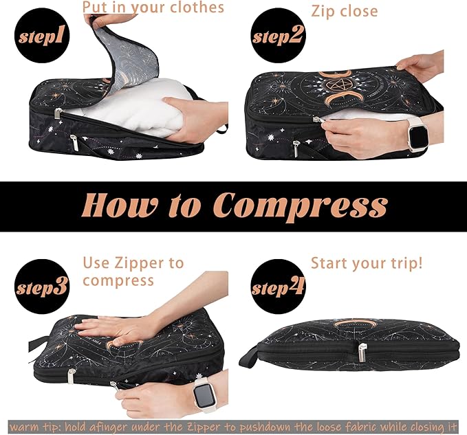 8 Pcs Compression Packing Cubes Travel for Suitcases, Waterproof Luggage Organizer Washable Storage Bags Set for Backpack Travel- Packaging Cubes for Carry-Ons and Storage