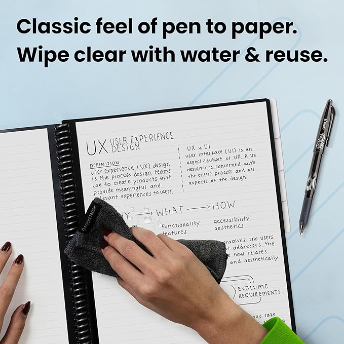 Rocketbook Multi-Subject Reusable Smart Notebook | Eco-Friendly, Digitally Connected Notebook with Dividers | Lined, 8.5” x 11”, 70 PG, Black, with Pen, Cloth, and App Included