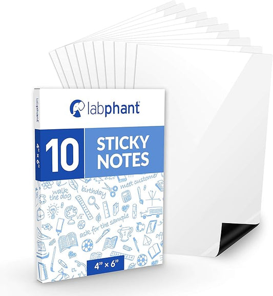 Dry Erase Sticky Notes - 10 Pack of 4x6 Inch; Adhesive Free Reusable Whiteboard Stickers for Smooth Surfaces; No More Paper Post Notes - Reusable Home and Office Product (White, 4 x 6)