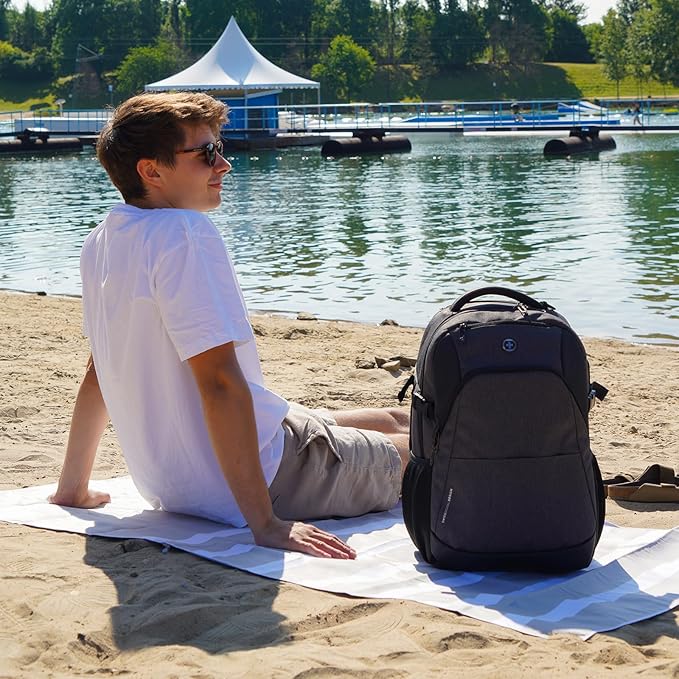 Swissdigital Design Travel Laptop Backpack for Men and Women, 35L Expandable Large College Backpack with USB Charging Port for Fits 17 Inch Notebook, Grey | ANDWIL PRO