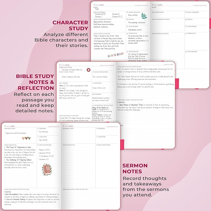 Clever Fox Bible Study Journal – Church Notes Notebook – Note Taking & Journaling Kit – Faith Based Religious Gifts & Accessories (Fuchsia)