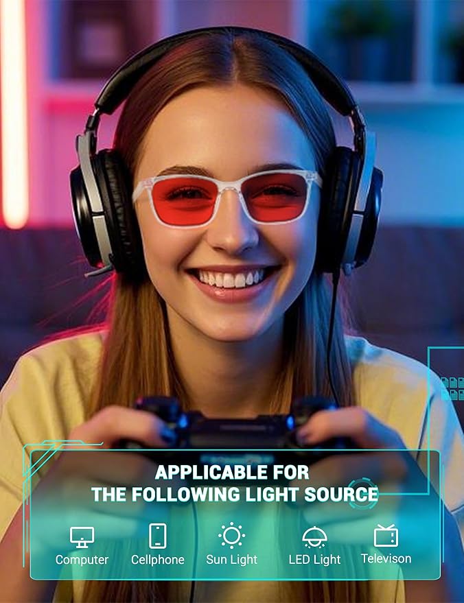 TIJN Sleep Glasses for 99.9% Blue Green Light Blocking Dual AR Coatings Red Lens for Computer Gaming Reduce Eyestrain, TR90, Clear