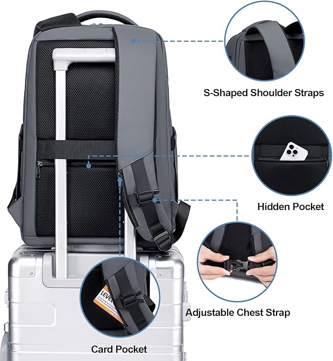 FENRUIEN Work Backpack for Men,Water Resistant Smart Backpack with USB Charging Port,Grey Laptop Bag 15.6 Inch