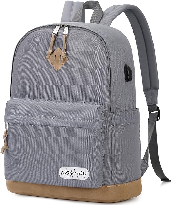 abshoo Basic School Backpack For College Middle High School Water Resistant Bookbag Travel Daypack(Gray)