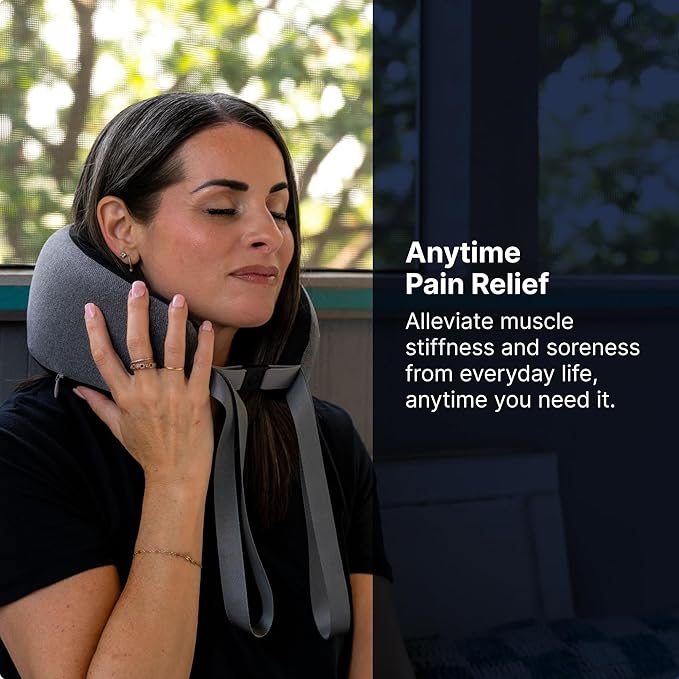 GhostBed Massaging Neck Pillow, Shiatsu-Style Kneading Massager, Comfortable Heated Neck Massager with Cover, Wireless Portable Massage Pillow, Standard Size