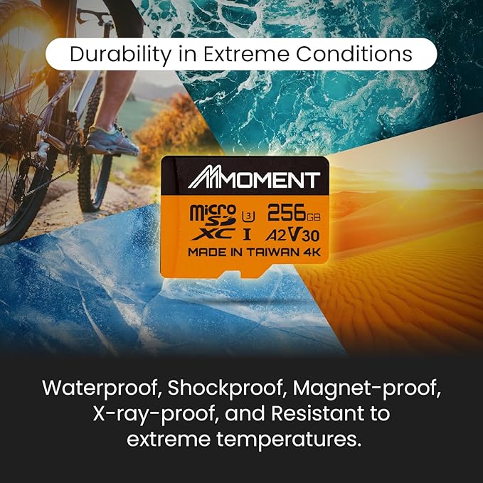 MMOMENT 256GB Micro SDXC Card, A2, UHS-I, U3, V30, Class 10 Compatible, Read Speed Up to 160 MB/s, Write Speed Up to 120 MB/s, SD Adapter Included