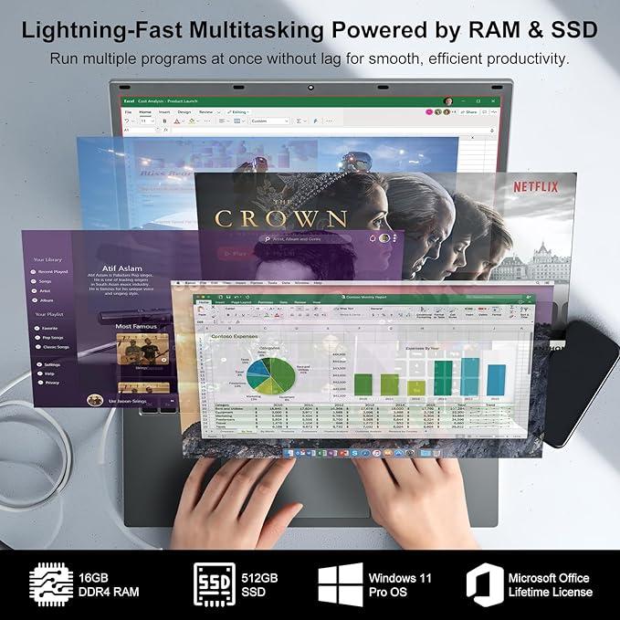 17 17.3 inch HD+ Laptop Computer, 16GB RAM 512GB SSD, Intel Celeron N5095(Up to 2.9Ghz), Wi-Fi, HDMI, Webcam, Backlit Keyboard, Fingerprint, Windows 11 Pro + MS Office for Students and Business, Gray