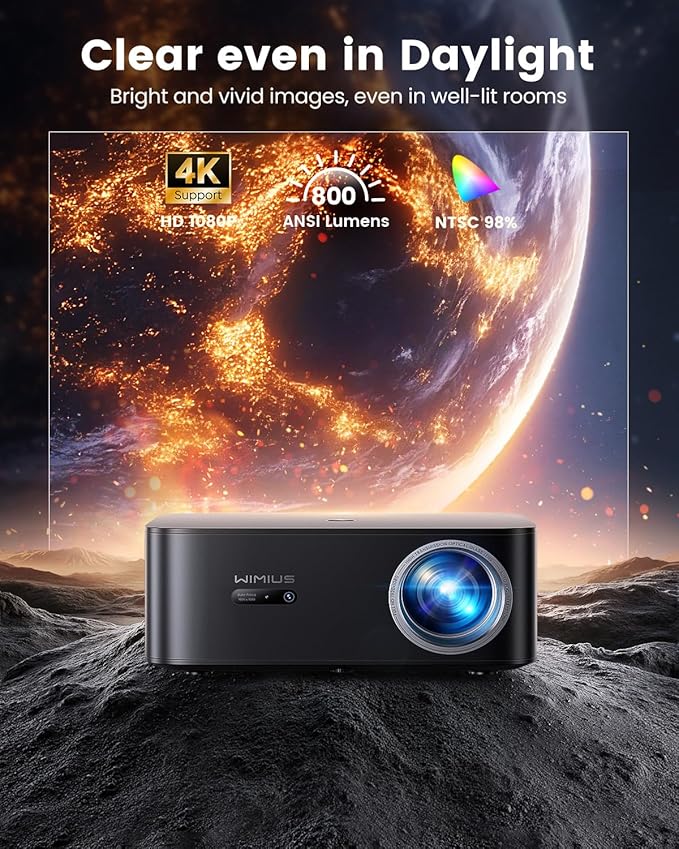 Google TV 4K Supported Smart Projector,Outdoor & Home Theater Projector with Wi-Fi 6 and Two-Way Bluetooth 5.2,Auto Focus & Keystone,800 ANSI,WiMiUS K13 Movie Proyector for Indoor & Outdoor Use