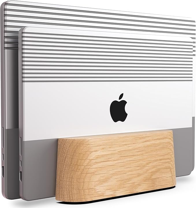 Adjustable Dual Vertical Laptop Stand for Desk, Wooden Laptop Holder, MacBook Pro Stand, Wood Mac Air Dock