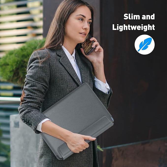 AboveTEK Laptop Sleeve Case for 13-14 inch MacBook Air/Pro, Slim Laptop Case with Stand, Ergonomic Wrist Rest & Mouse Pad, Waterproof Anti-Scratch Leather Bag for 13-14 Surface HP, Grey