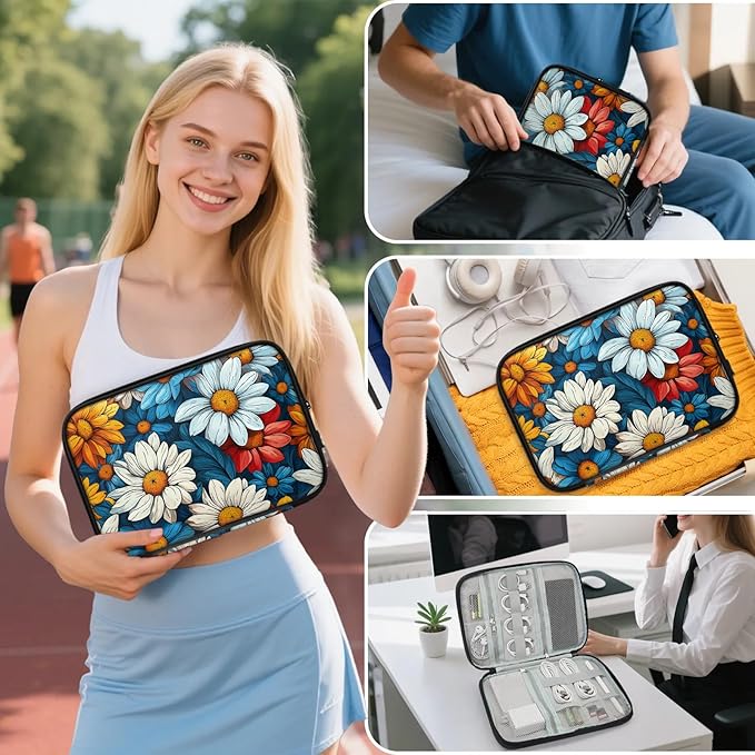 Colorful Daisy Flowers Electronics Travel Organizer Case, Tech Accessories Cable Storage Bag for Cords, Charger, Phone, Hard Drive