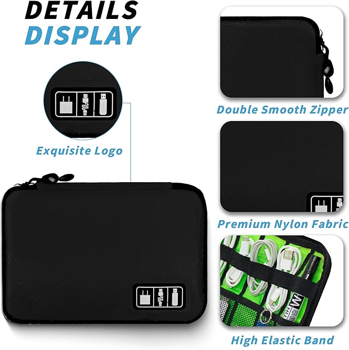 Electronics Organizer,Travel Cord Organizer Pouch, Portable Cable Organizer Bags,Travel Electronic Accessories Storage Case for Cables, Cords, Charger, Phone (Black)