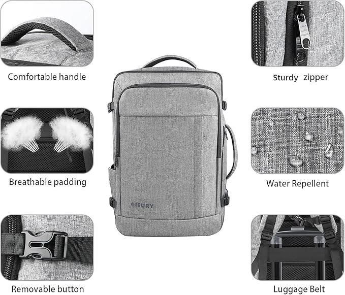 55L Carry On Backpack, Extra Large Travel Laptop Backpack for Men & Women, 60L Expandable Big Capacity For Airplanes, Travel Gifts for Men Women, Fits 18.4 Inch Laptop, Luggage Suitcase Bag, Grey