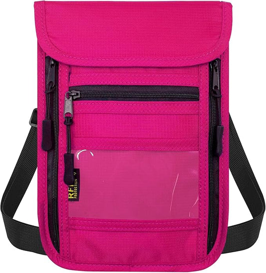 sundee Travel Neck Wallet with Double Zippers, RFID Blocking Passport Holder with Adjustable Neck Strap for Men and Women to Keep Cash, Credit Cards and Travel Documents Safe - Rose Red