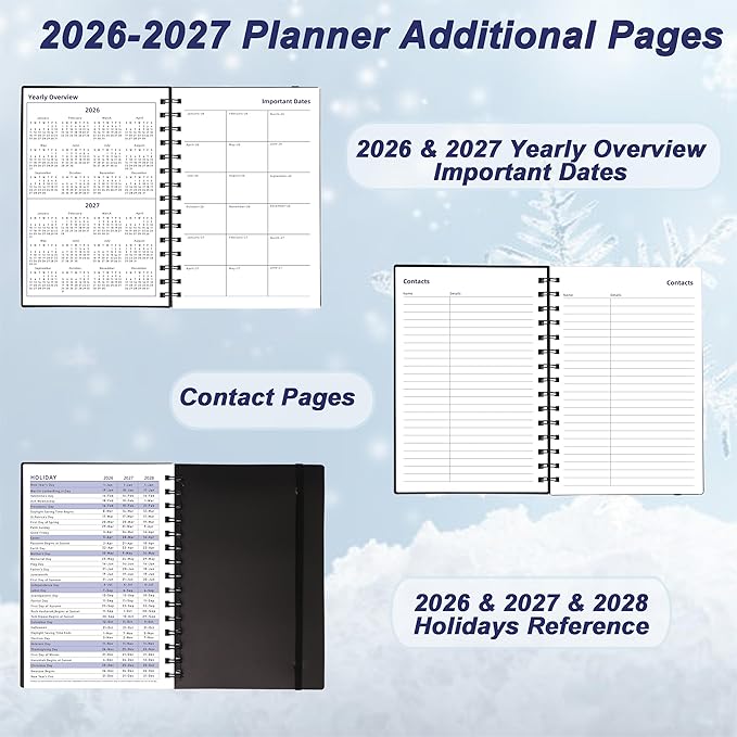 Daily Planner 2026-2027, 2026 Planner Weekly and Monthly, Jan 2026-Jun 2027, 18 Month Agenda Planner with Tabs Sticker, A5 Size, Black