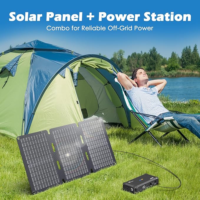 JIYHF Portable Power Bank with 30W Foldable Solar Panel - 99.9Wh Backup Battery, 100W AC & 65W USB-C PD Fast Charging Ideal for Outdoor Work, Compatible with iPhone16/15 Series, iPad, MacBook, Laptop
