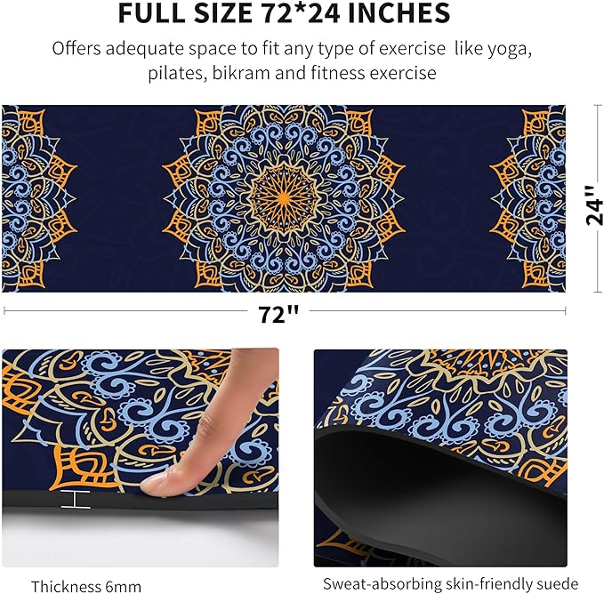 nuveti Yoga Mat Print Extra Thick TPE Non Slip Fitness Exercise Mat with Carrying Bag,72"x24" Extra Thick 6MM Exercise & Workout Mat for Yoga, Pilates Fitness and Floor Exercises