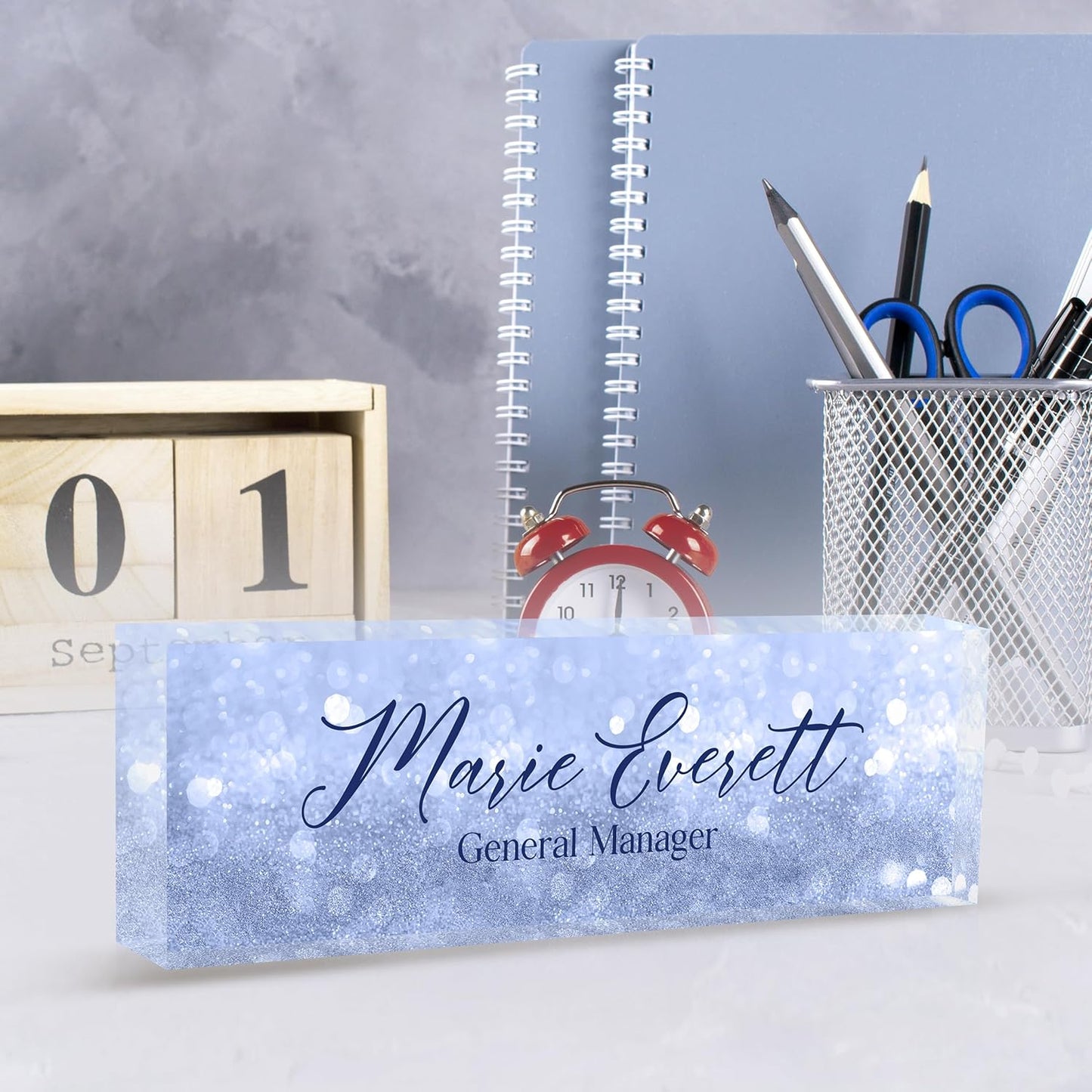 Custom Name Plate for Desk | Personalized Desk Name Plate | Personalized Boss Employee Appreciation Gifts | Acrylic Name Plate Office Desk Accessories (A-Blue Quartz)