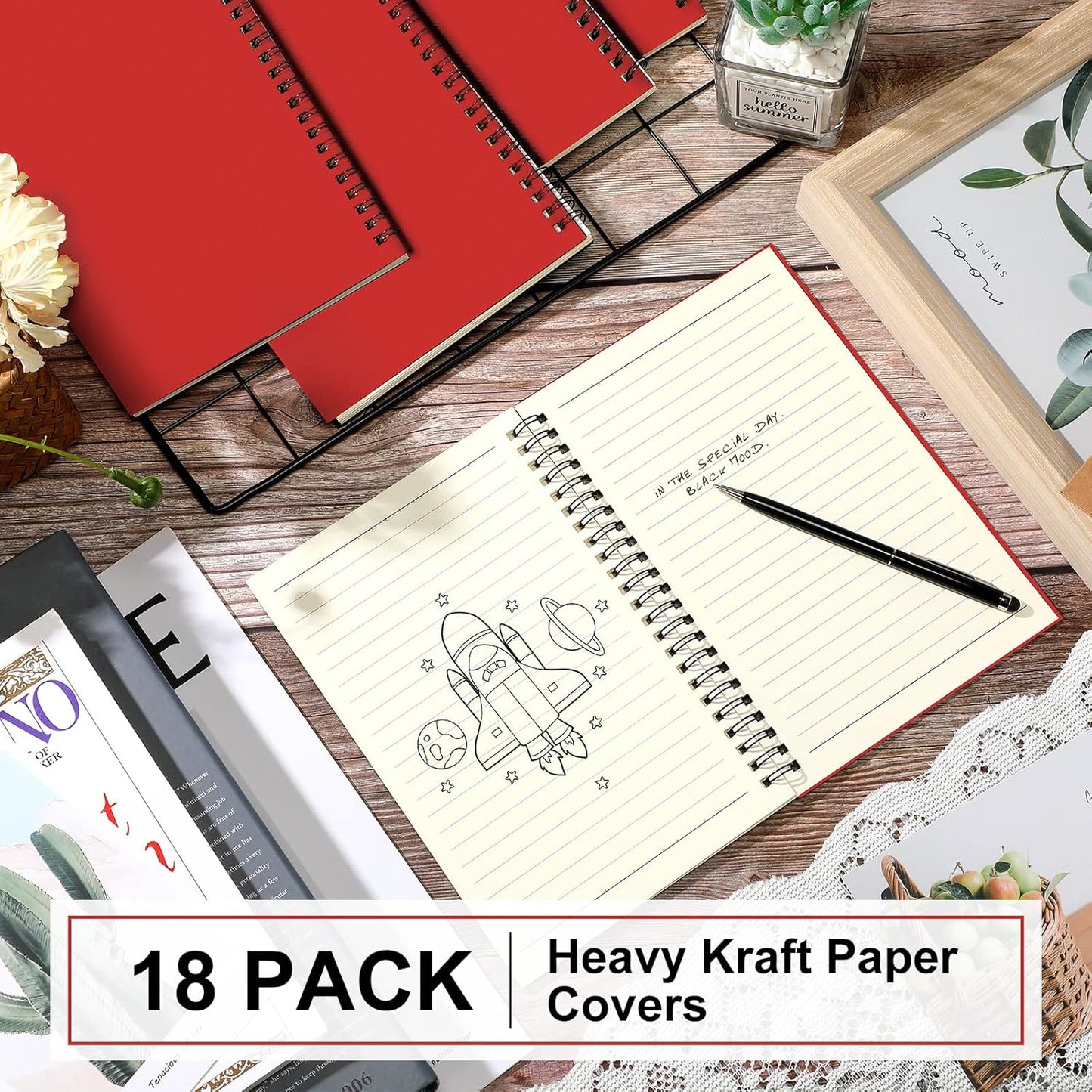 Yahenda Spiral Notebook Bulk A5 Journal Lined 8.3'' x 5.5'' Writing Composition Paper Small Notepad Subject Notebook for Students Office Business Back to School Supplies(Red,18 Pcs)