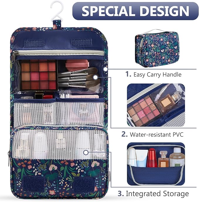 8 Set Packing Cubes for Travel,Gifts for Women Mom,Anti-Tearing Suitcase Organizer for Luggage with Shoe & Hanging Toiletry Bag,Vacation Essentials & Accessories for Cruise Ship,Dark Blue Floral
