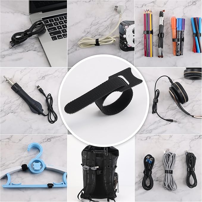 Reusable Cable Ties, 210 PCS 6 Inches Adjustable Cord Straps Wire Organizer Cord Wrap and Hook Loop Cable Management