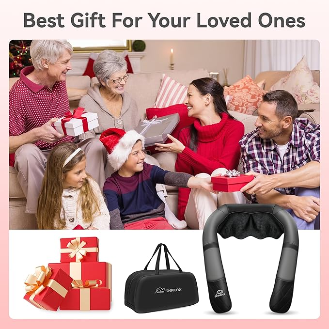 Snailax Rechargeable Neck Massager with Heat, Shiatsu Back and Neck Massager, Cordless Portable Deep Kneading Shoulder Massage Pillow, Gifts for Dad Mom
