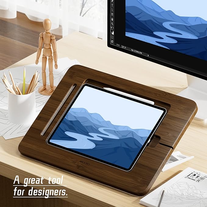 Bamboo Tablet Drawing Stand Tablet Holder - Portable & Adjustable 5 Angles,Laptop Stands Riser,Compatible with 12.9/13 inch iPad Pro-3rd-7th Gen(Walnut Varnish)