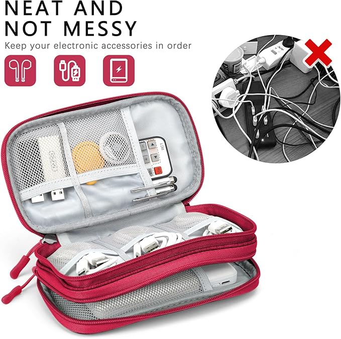 Skycase Electronic Organizer Travel Case - Waterproof Travel Cord Pouches for Organization, Cable Organizer, All-in-One Double Layers Storage Bag for Accessories, Charger, Cable, Wine Red