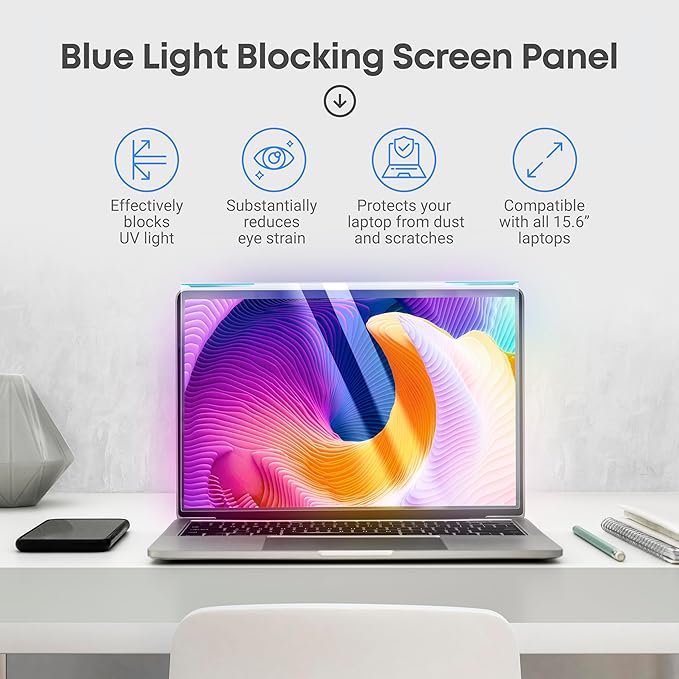 VINTEZ Blue Light Screen Protector for 15.6 Inch Computer Monitor and Laptop – Anti-UV Blue Light Blocking Film for Desktop PC, Eye Protection Filter, 14.2" x 8.7", 1 Pack