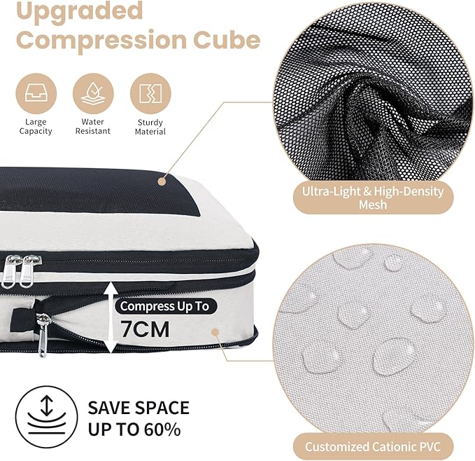 8 Set/6 Set/4 Set Compression Packing Cubes for Travel, Lightweight Vacation Travel Essentials, Travel Accessories for Suitcase Organizer Bags Set, Durable Luggage Organizer