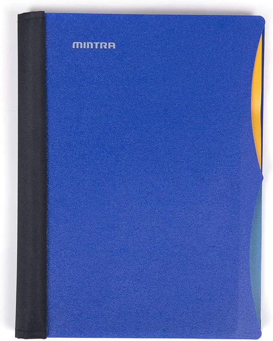 Mintra Office Durable PREMIUM Spiral Notebook, ((Blue, 2 Subject (6in x 9.5in)), Wire, Fabric Covered Coils, No Snags, Removable Adjustable Pocket Dividers, Ruler, Organization, Customizable