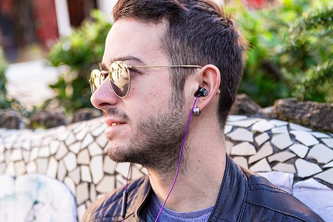 LUDOS Clamor Wired Earbuds in-Ear Headphones, 5 Years Warranty, Earphones with Microphone, Noise Isolating Ear Buds, Memory Foam for iPhone, Samsung, School Students, Kids, Women, Small Ears - Purple