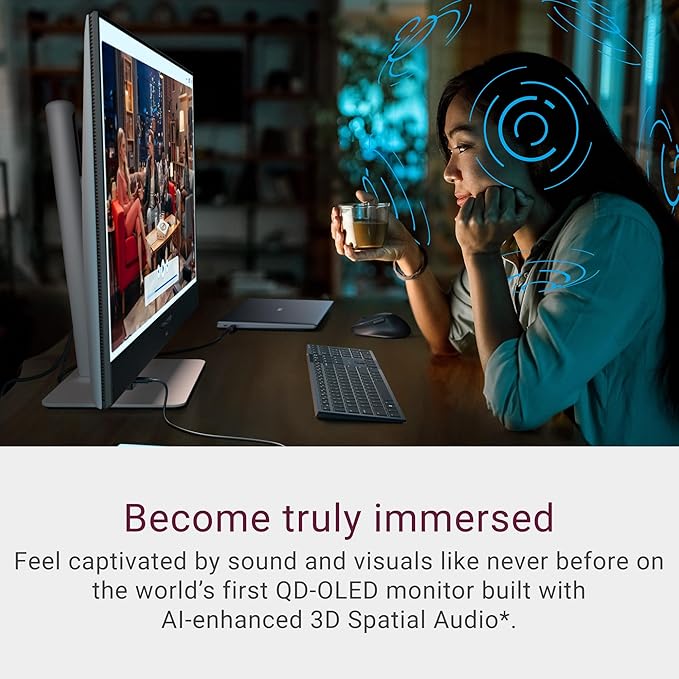 Dell 32 Plus 4K QD-OLED Monitor S3225QC - 31.6-inch (3840 x 2160) 120Hz 0.03ms Display, AI-Enhanced 3D Spatial Audio, Height/Tilt/Swivel/Slant Adjustment - Ash White