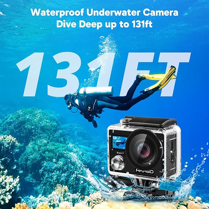AKASO Brave 4 Action Camera with Waterproof Floating Hand Grip and Carry Bag Bundle - 4K30 20MP Ultra Hd EIS 131ft Underwater Camera 5xZoom Dual Screen with Helmet and Bicycle Accessories Kit