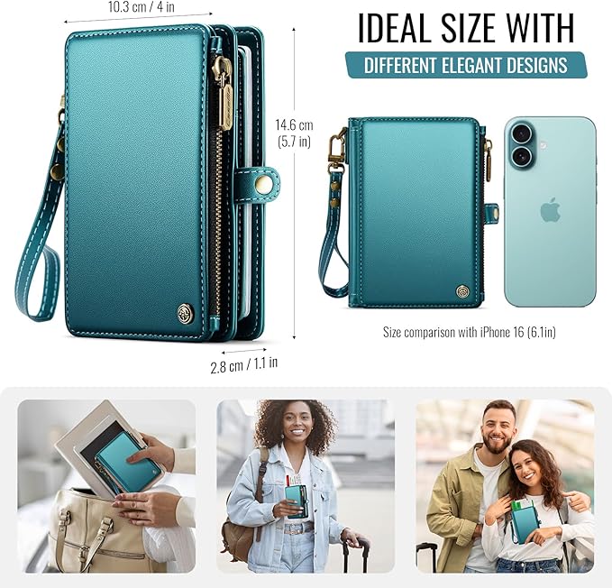 Passport Holder Wallet Bag with AirTag Holder, 11 Card Slots and Passport Solt Cash Solt Photo Solt Zipper Pocket, RFID Blocking Wristlet Strap.Green