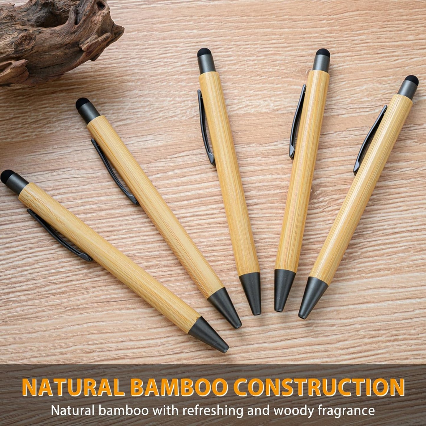 100pcs Bamboo Pens Bulk with Touch Stylus Tip Wooden Bamboo Pens Engraving Wooden Ballpoint Pen Customizable Gift Pen Bulk Grey